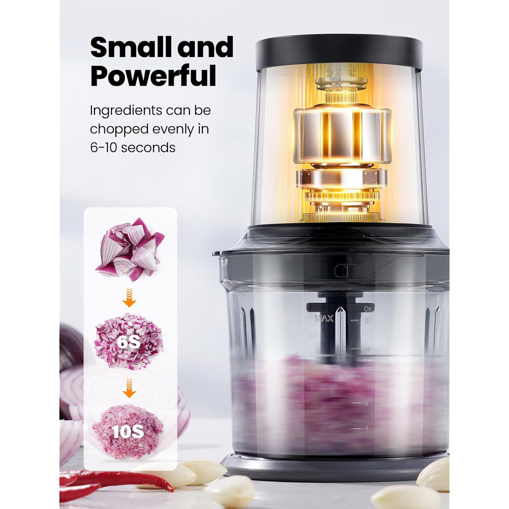 Food Processor 4 Cup, Electric Food Chopper, 【Small But Powerful】Meat Grinder With 2 Bowls, 2 Speed & 4 Blades For Vegetable, Meat, Nuts, Functions For Chopping, Dicing, Mixing And Puree