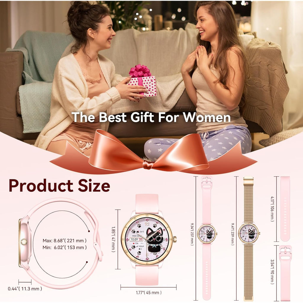 Smart Watches for Women, HD Screen Fitness Tracker 5ATM Waterproof with Bluetooth Make/Answer Calls, Activity Trackers with Heart Rate/Sleep/Female/SpO2 Monitor, Smartwatch for iPhone/Android(2 bands)
