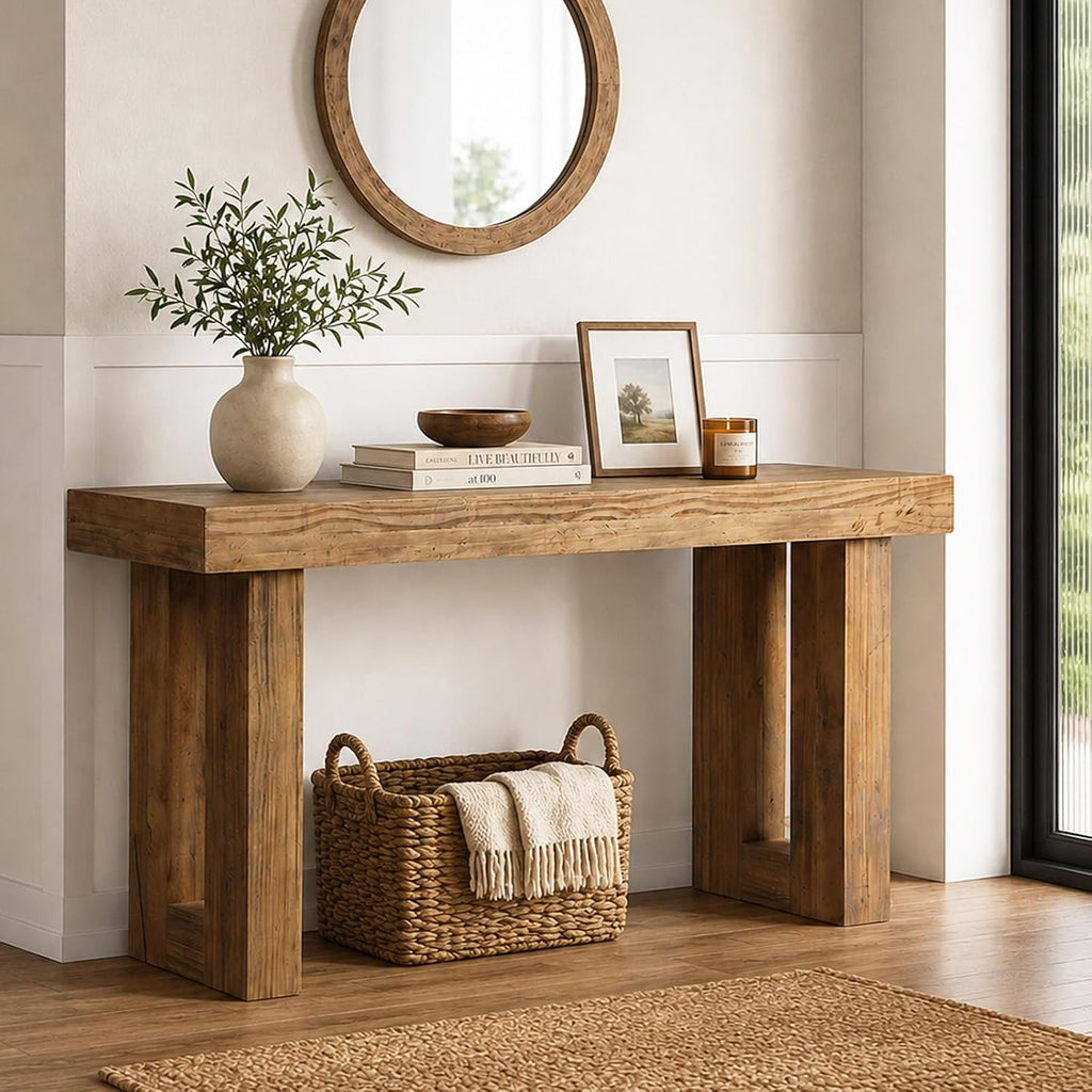 Reclaimed Solid Wood Console Table, 59" Long Farmhouse Entryway Table, Rectangular Couch Tables Behind Sofa, Accent Tables For Hallway, Entrance, Foyer, Living Room
