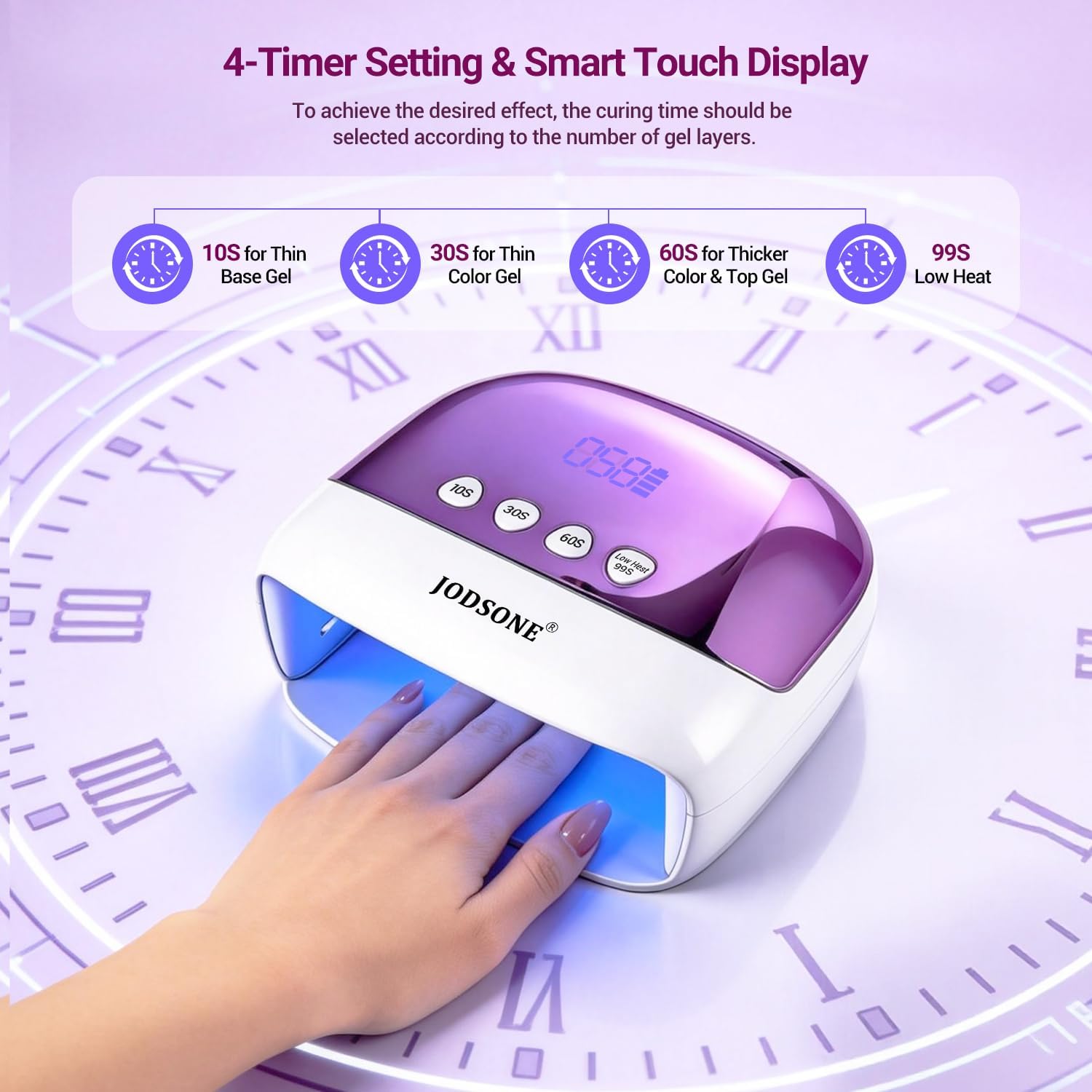 JODSONE Cordless LED Nail Lamp Rechargeable Portable with 4 Timers LCD Display Screen Nail Dryer Cure Light Suitable for Home and Salon