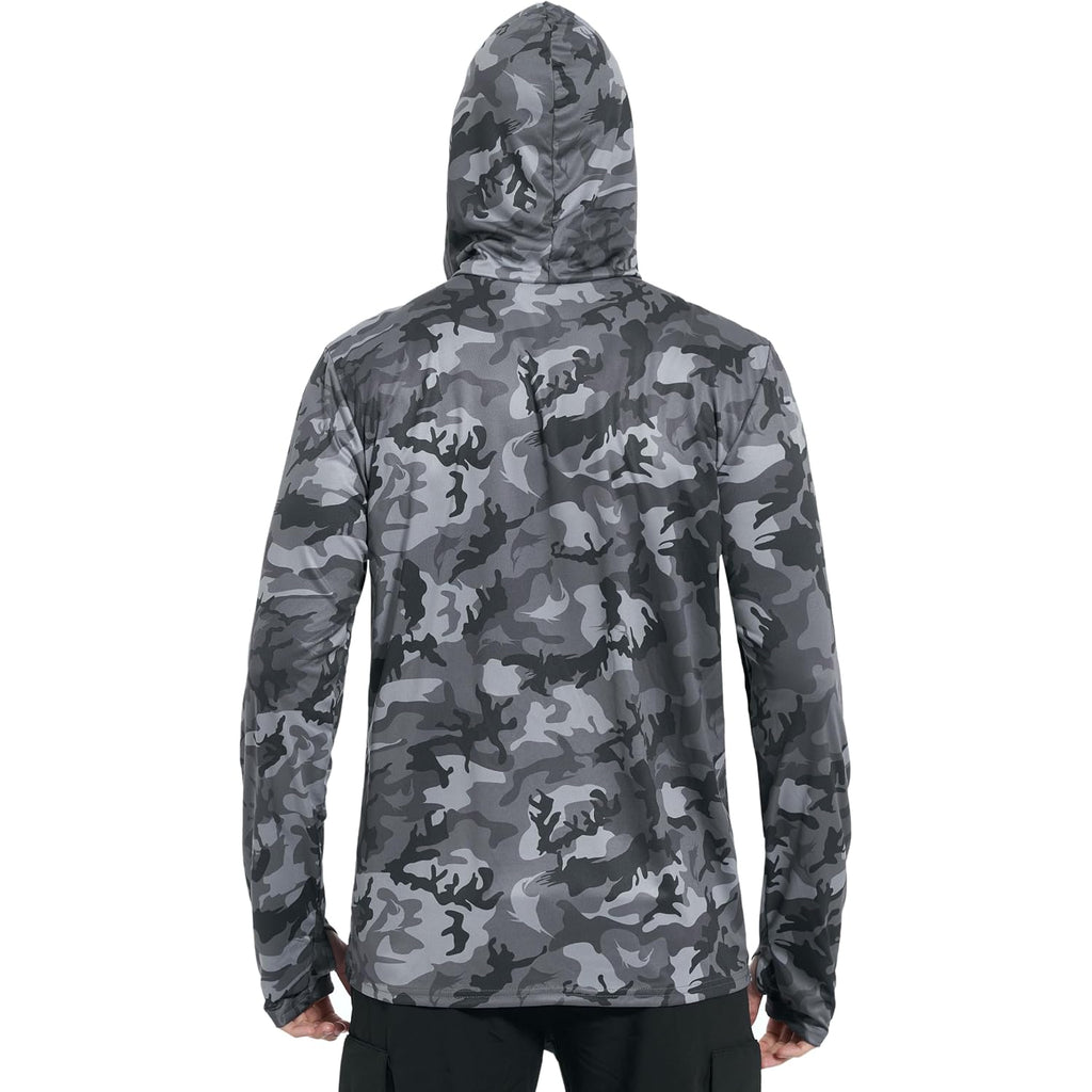 Fisheal Men'S Performance Fishing Hoodie Shirt - Upf 50+ Sun Protection Long Sleeve Thumbholes Shirts With Neck Gaiter
