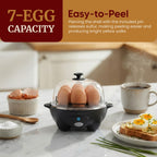 Elite Gourmet EGC-007B# Rapid Egg Cooker, 7 Easy-To-Peel, Hard, Medium, Soft Boiled Eggs, Poacher, Omelet Maker, Auto Shut-Off, Alarm, 16-Recipe Booklet, Black