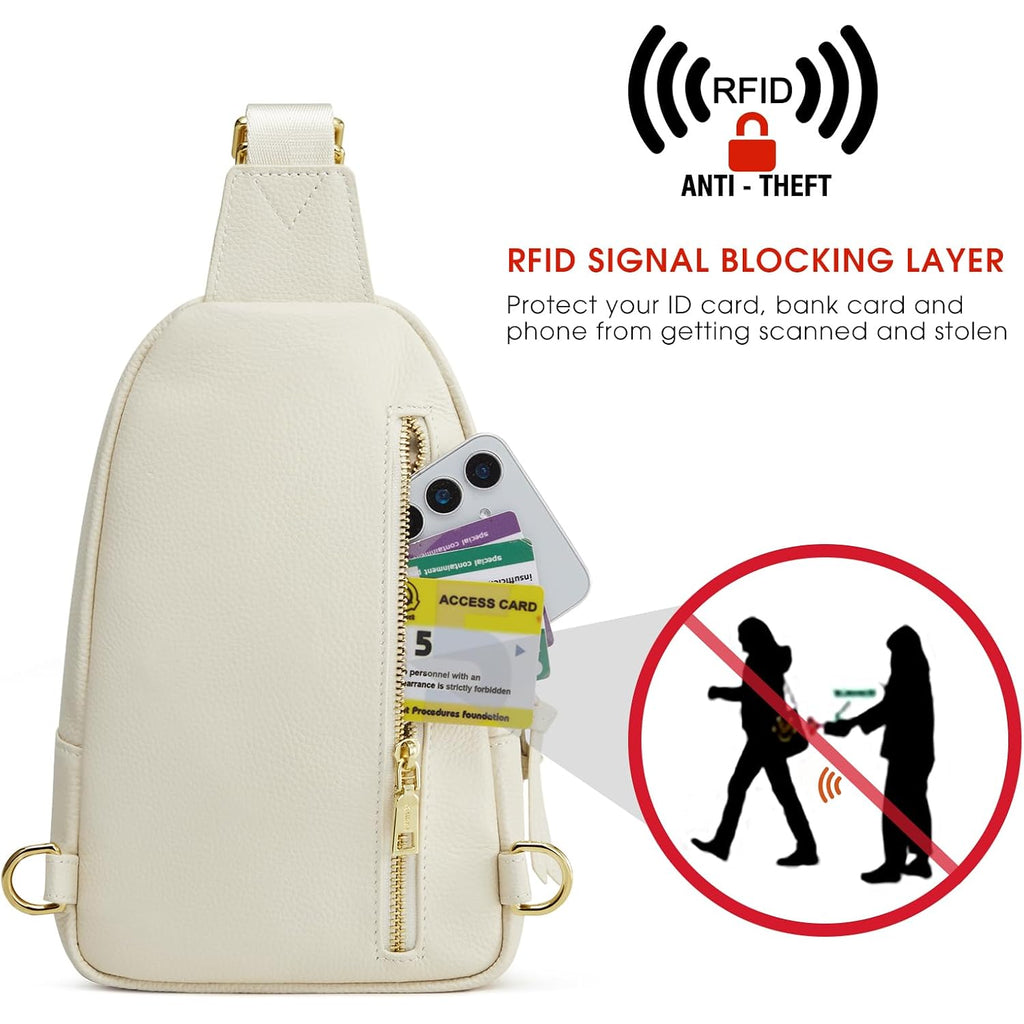 Kattee Sling Bag For Women, Leather Fanny Packs Crossbody Purse, Small Chest Bag With Rfid Blocking, Beige