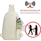 Kattee Sling Bag For Women, Leather Fanny Packs Crossbody Purse, Small Chest Bag With Rfid Blocking, Beige