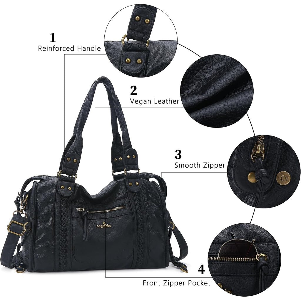 Angel Kiss Hobo Bags For Women Vegan Leather Hobo Satchel Handbags Large Tote Purses Shoulder Bag