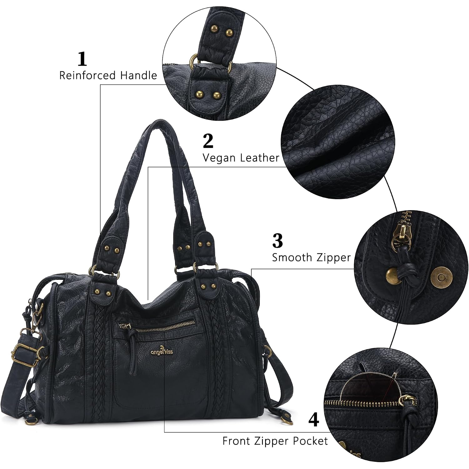 Angel Kiss Hobo Bags For Women Vegan Leather Hobo Satchel Handbags Large Tote Purses Shoulder Bag