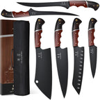 DRGSKL Kitchen Knife Set with Bag - 6 PCS Chef Knives Set - Cleaver, Boning, Fillet, Santoku, Kitchent Utility Knives, Chef Knife with Full Tang Wooden Handle, Gifts for Mom