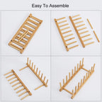 Hblife 2Pcs Bamboo Dish Plate Bowl Cup Book Pot Lid Cutting Board Drying Rack Stand Drainer Storage Holder Organizer Kitchen Cabinet（Keep Dry）