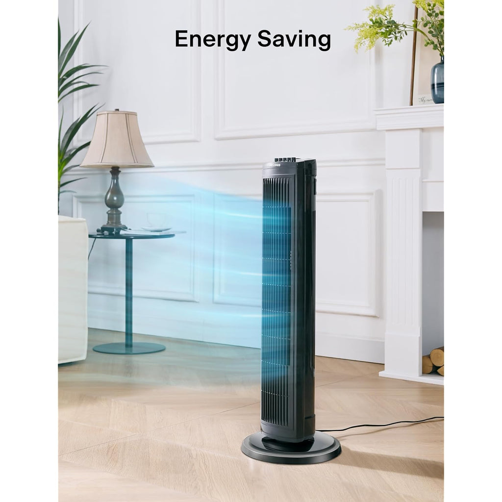 Pelonis 30 Inch Tower Fan For Bedroom, Quiet Oscillating Standing Fan With 3 Speeds, Portable Cooling Fan For Home Office Dorm Room, Auto-Off Timer, Black, Pft28A2Bbb