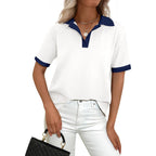 Prettygarden Summer Short Sleeve Polo Shirts For Women Collared V Neck Work Dressy Tops Knit Loose Business Casual Outfits