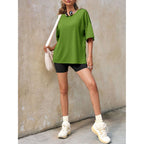 Tankaneo Womens Polka Dot Oversized Tshirts Summer Casual Short Sleeve Crew Neck T Shirt Loose Fit Side Slit Tee Tops