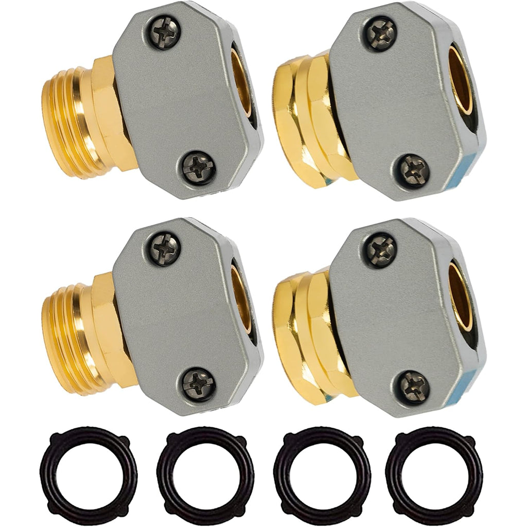 Hourleey Garden Hose Repair Kit, 2 Sets Aluminum Alloy Garden Hose End Mender, Male And Female Water Hose Repair Fittings, Fit 5/8" And 3/4" Connector, With 4 Extra Hose Washers