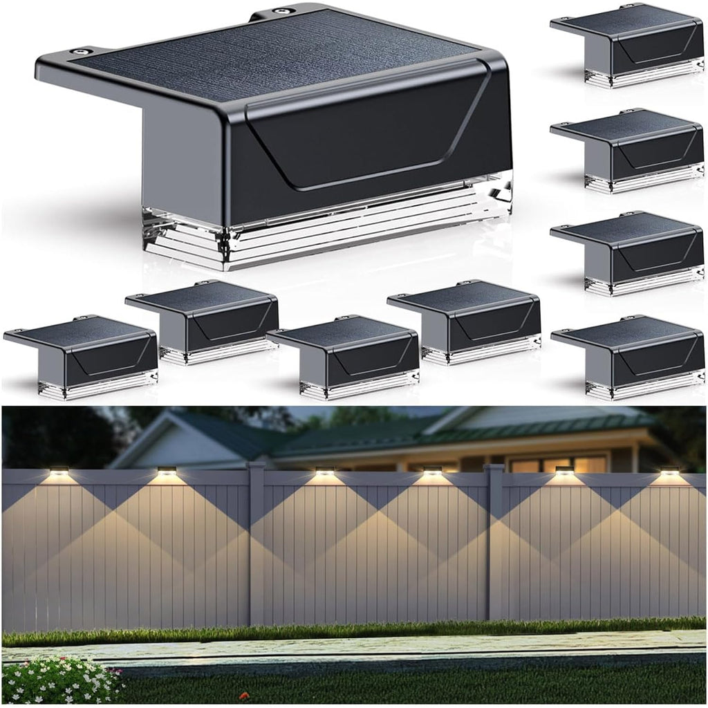 Lianglome Solar Fence Lights Outdoor - 3000/4000/6000K 3 Mode, Ip65 Waterproof Solar Powered Fence Lights, Dusk To Dawn For Outside, Backyard/Step/Patio/Deck/Stair Railings And Wall (8 Pack)