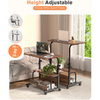 QZMDSM Portable Rolling Desk on Wheels Adjustable Height Desks for Small Spaces, 32" Computer Desk Drafting Tables with Storage Shelves for Home Office Rustic