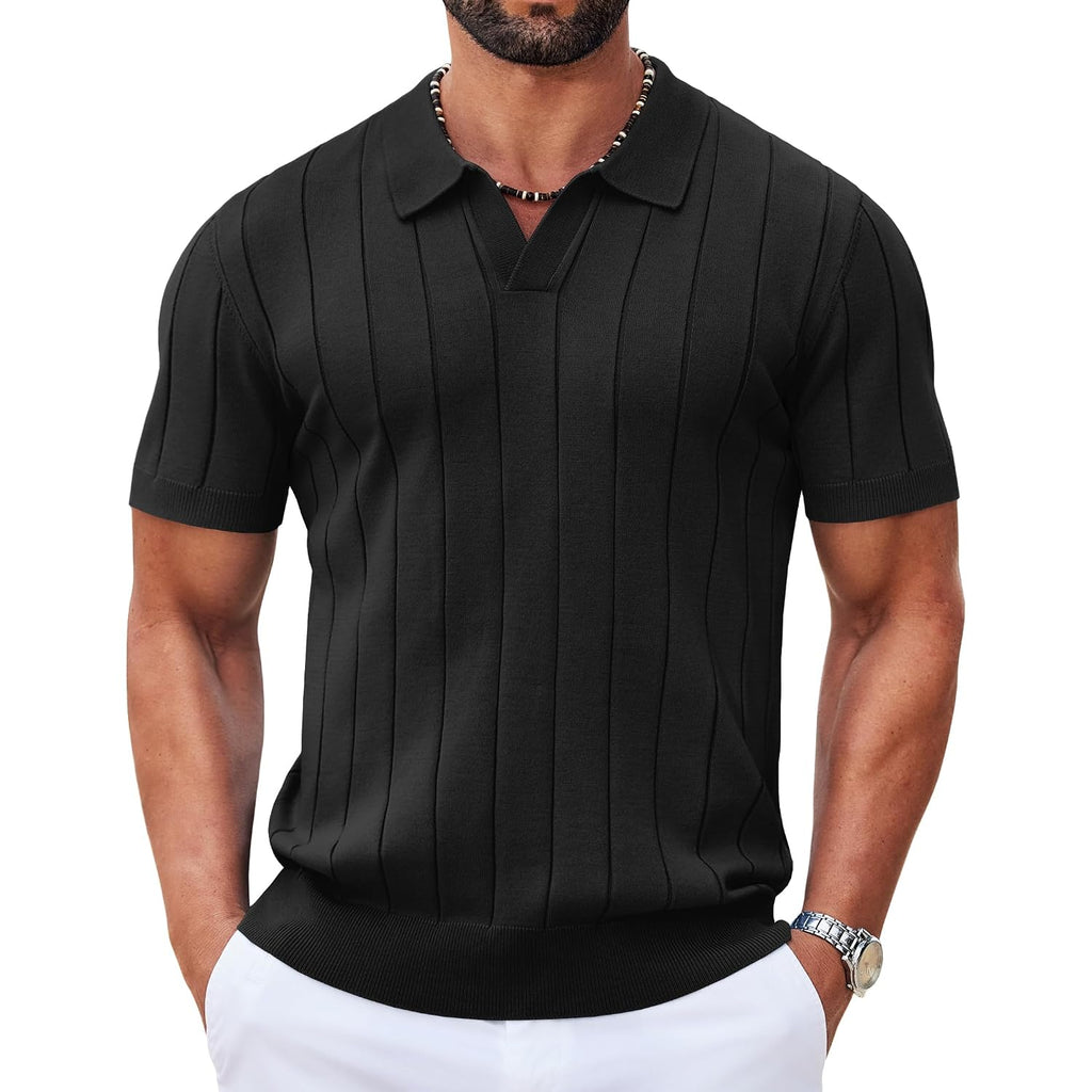 Coofandy Mens Polo Shirts Short Sleeve V Neck Knit Shirts For Men Casual Old Money Clothes Mens Golf Shirt