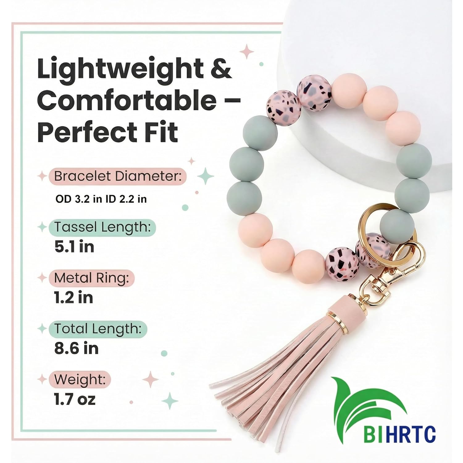 BIHRTC Key Ring Bracelet Car Keychain Holder Wristlet Silicone Women Beaded Bangle Chains