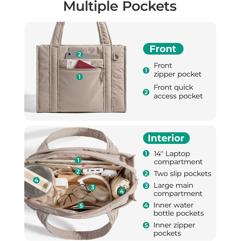BAGSMART Boxy Tote Bag for Women, Crossbody Bag with Zipper, Crush Bow Purses for Travel Work College