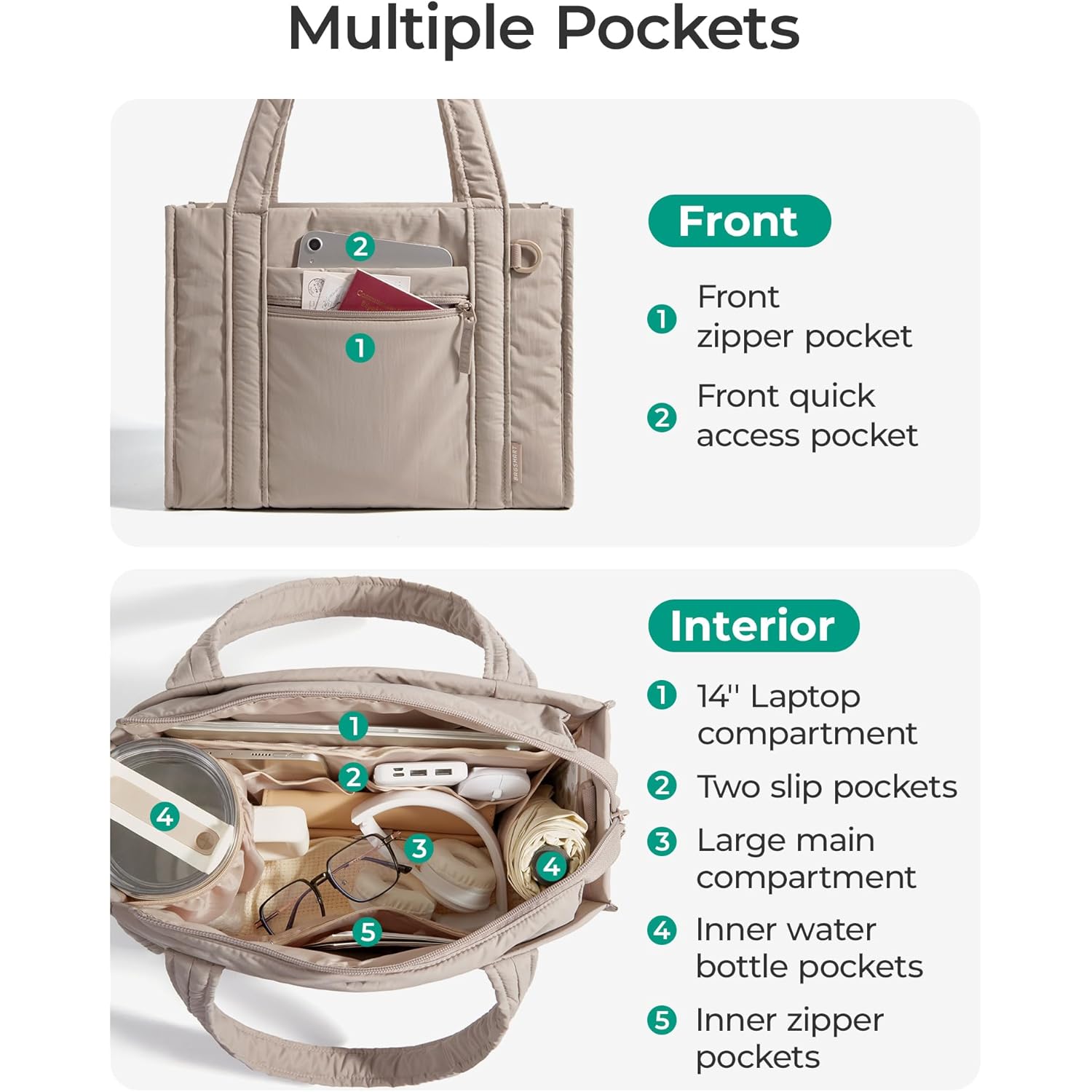 BAGSMART Boxy Tote Bag for Women, Crossbody Bag with Zipper, Crush Bow Purses for Travel Work College