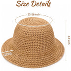 Straw Beach Sun Hats for Women Foldable Sun Hat Packable Floppy Bucket Beach Hat Summer Travel Outdoor Cap Khaki