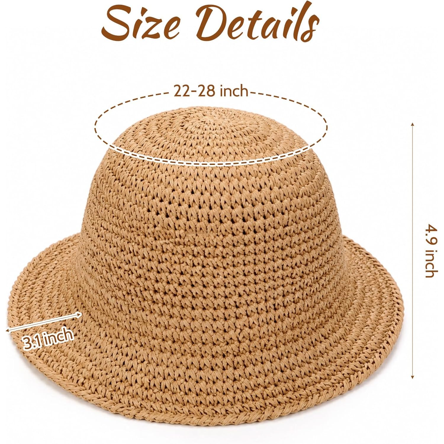 Straw Beach Sun Hats for Women Foldable Sun Hat Packable Floppy Bucket Beach Hat Summer Travel Outdoor Cap Khaki