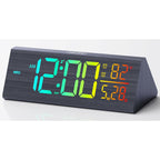 Solid Wood Digital Alarm Clock For Bedroom - 8.8 Inch Large Display, Multicolor Backlight Time Display, Dual Alarms, Date/Temp/Day, Dst, Snooze, Black