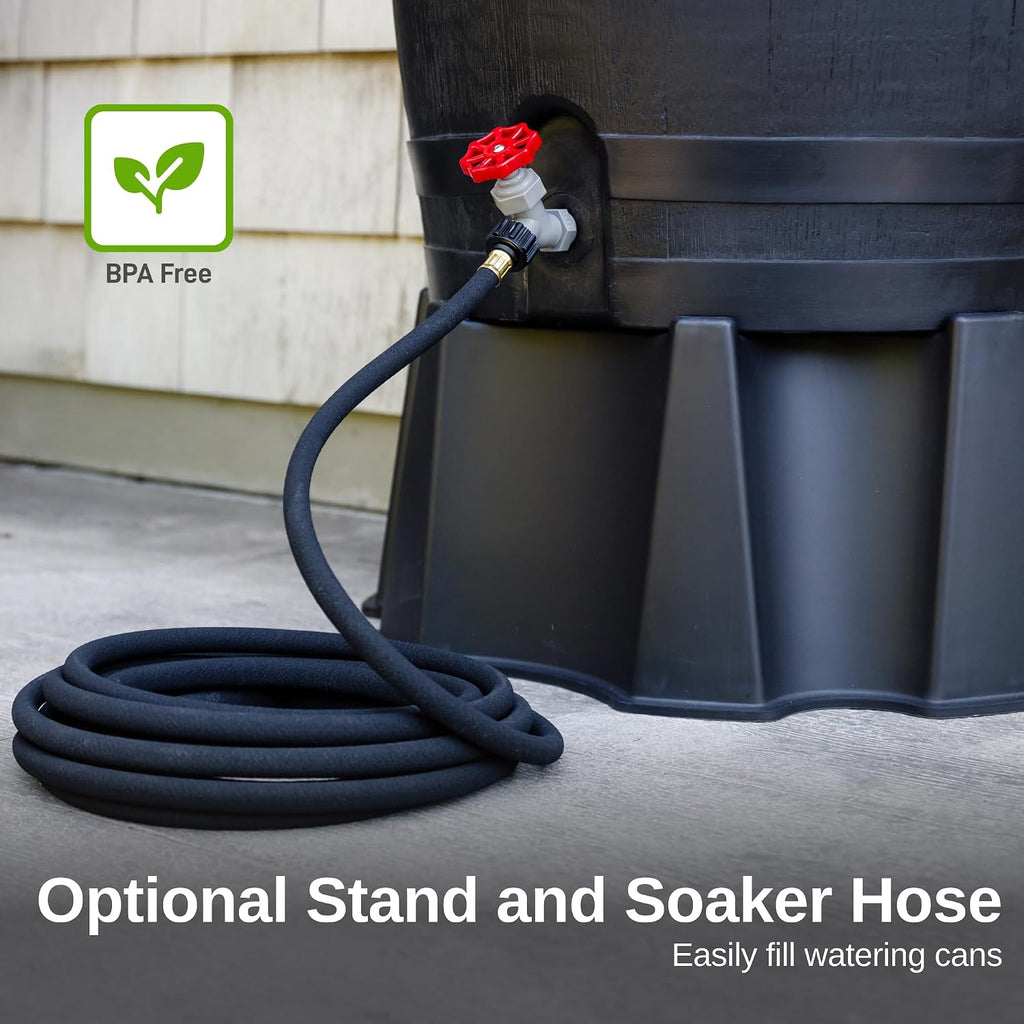 Rts Home Accents 50-Gallon Eco Rain Barrel Made With 100% Recycled Plastic, Flat Back Rain Water Collection Barrel, Black