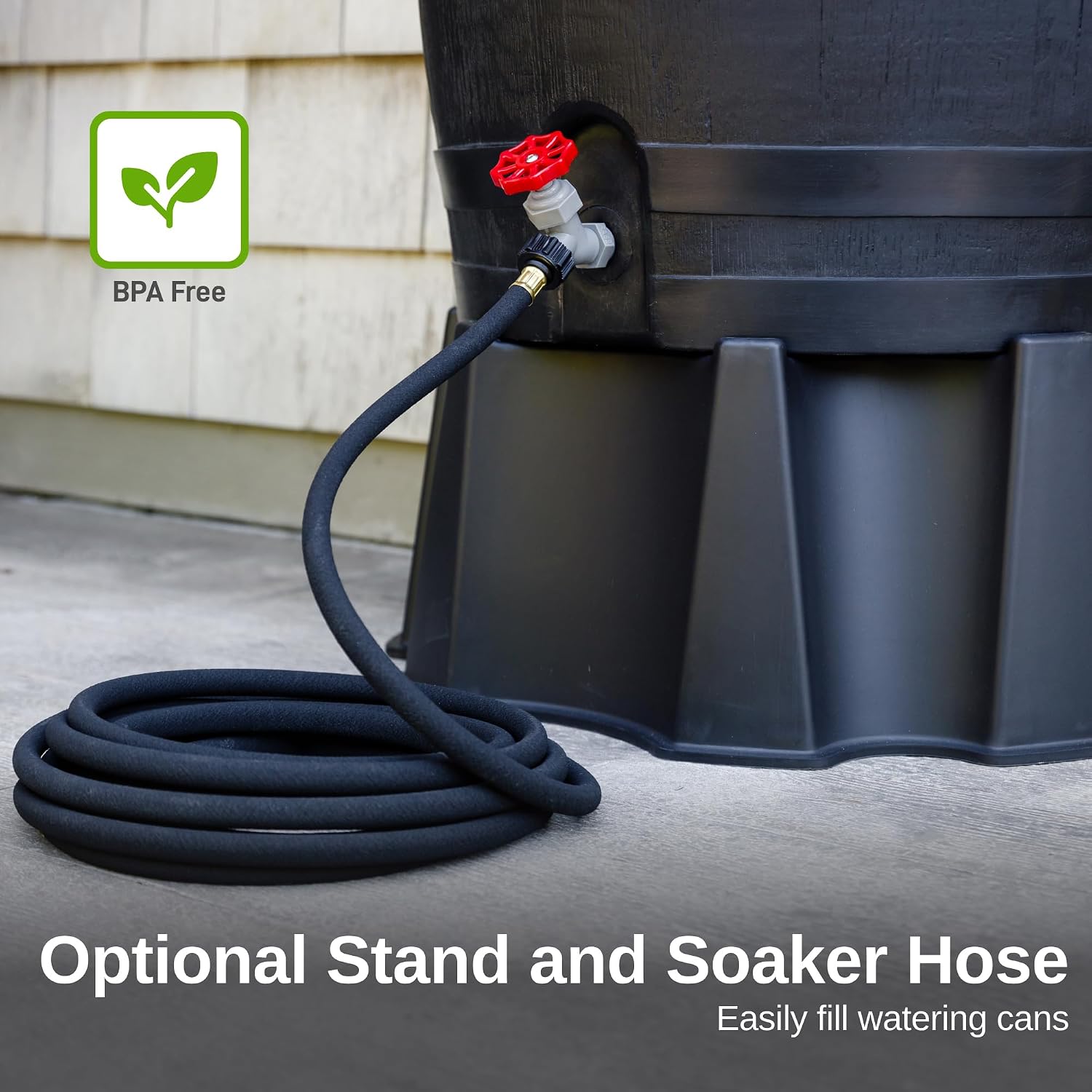 Rts Home Accents 50-Gallon Eco Rain Barrel Made With 100% Recycled Plastic, Flat Back Rain Water Collection Barrel, Black