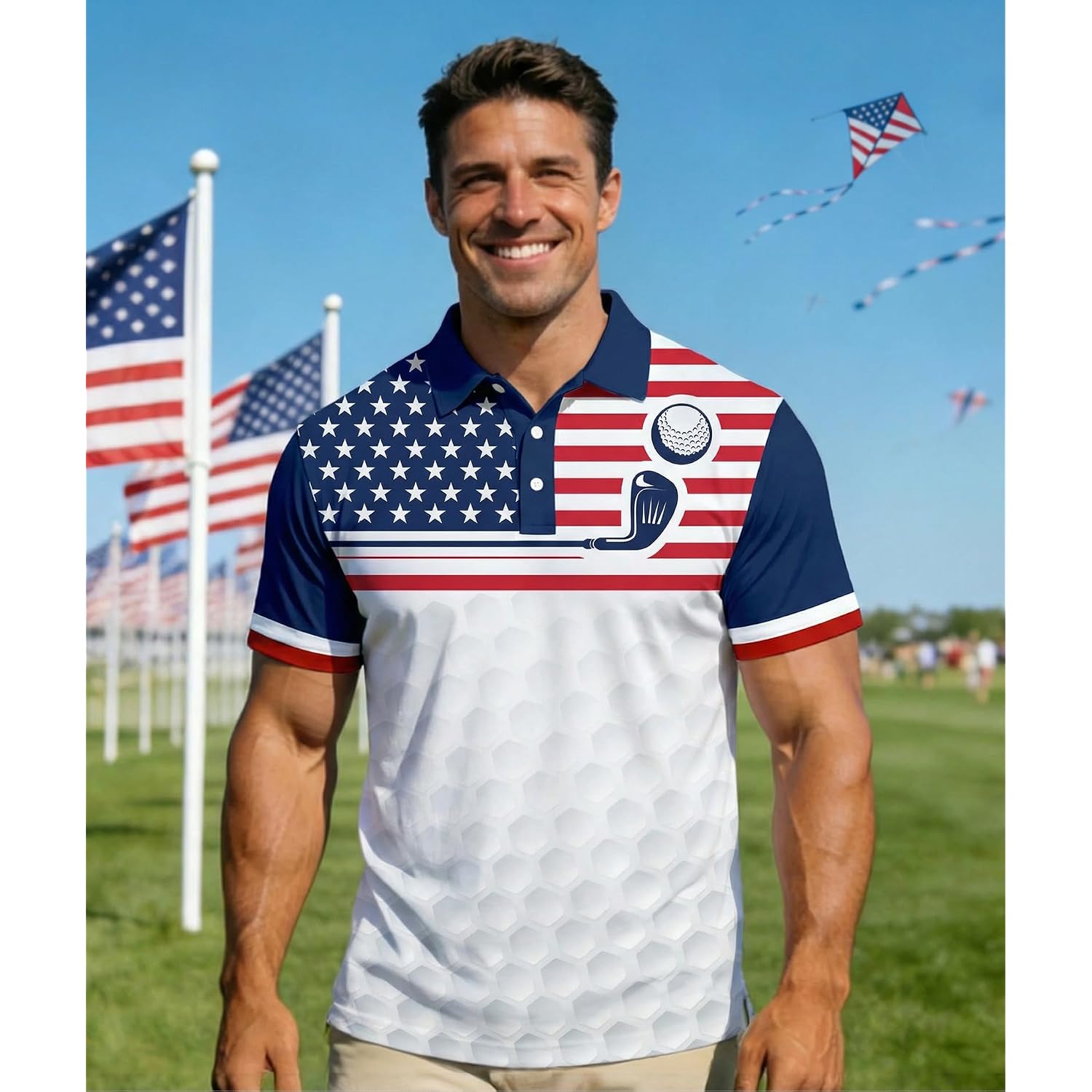 Mens American Falg Polo Shirts Short Sleeve Performance Patriotic Shirt Funny Golf Shirt
