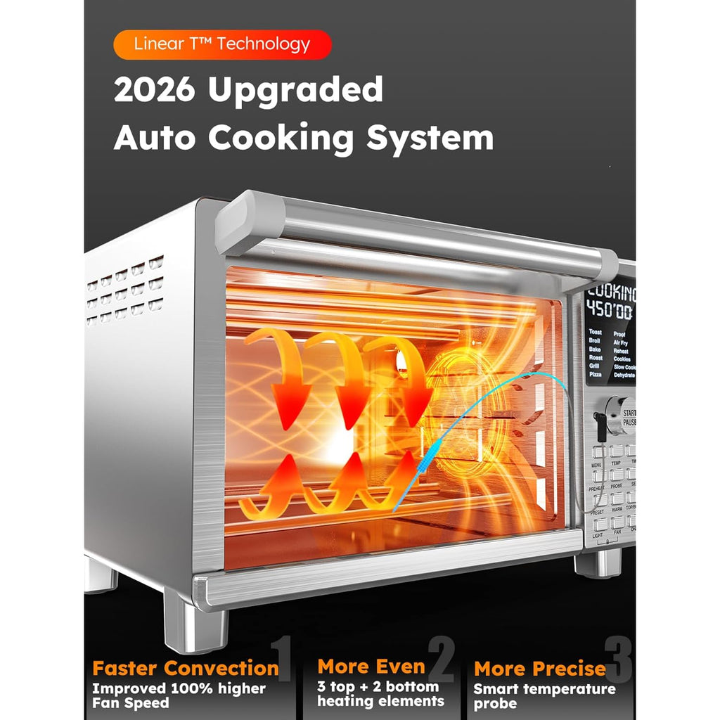 Nuwave Bravo Xl Pro Air Fryer Toaster Oven, Improved 100% Super Convection, Quicker & Crispier Results, 100 Presets, Multi-Layer Even Cooking, 50-500F, Smart Probe, Pfas Free, 30Qt, Stainless Steel
