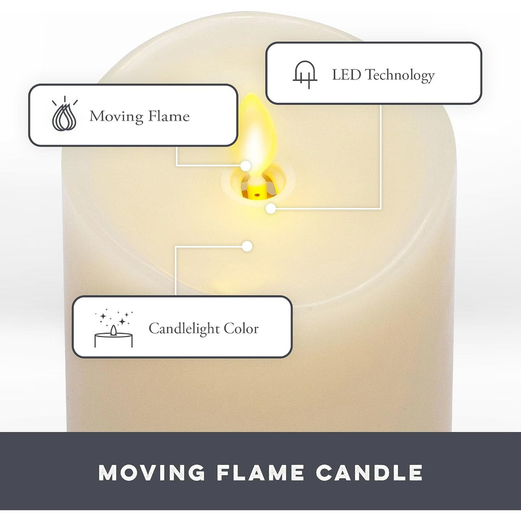 Set Of 3 Flameless Led Flickering Moving Flame Pillars (3X 4.5, 3X5.5, 3X6.5), Real Unscented Wax W/ Melted Edge & Smooth Finish, Aa Battery Operated, Pearl Ivory