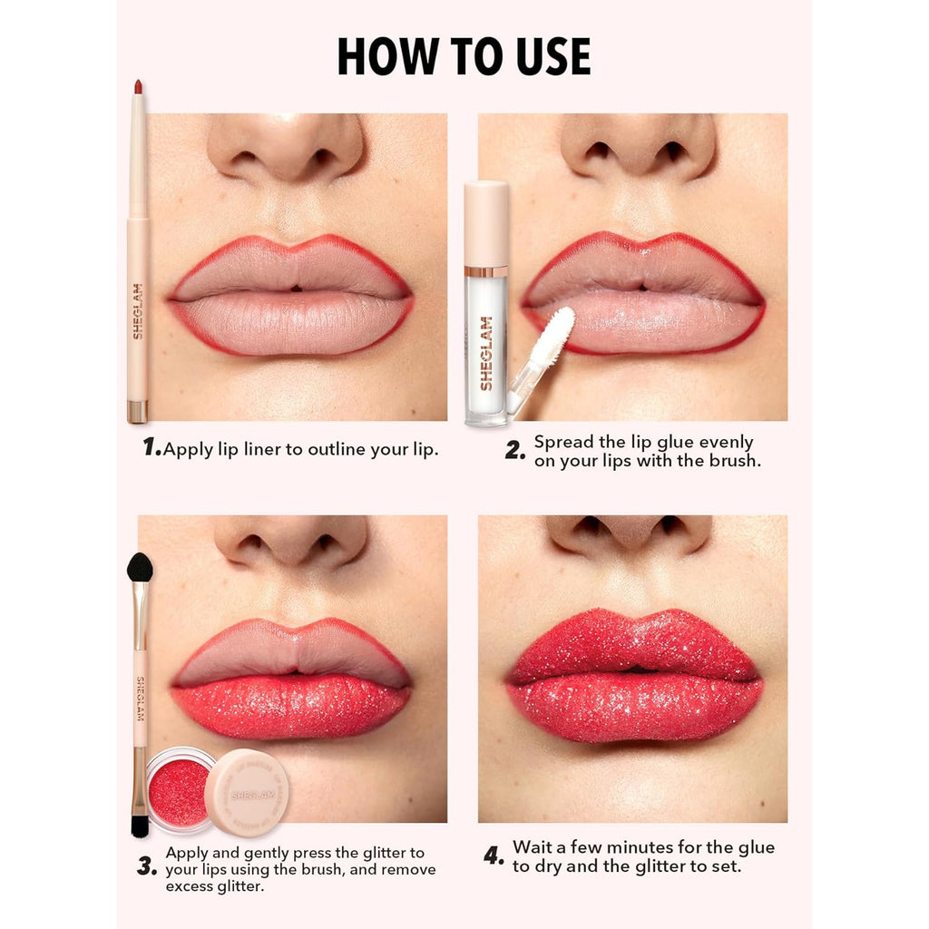 SHEGLAM Lip Dazzler Glitter Kit Long-Lasting Glitter Lip Gloss Sexy Super Stay Non-Sticky Shiny Liquid Kit Lipstick Y2K-Debutante