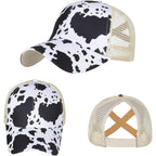 Womens Cow Print Baseball Cap Unisex Adjustable Baseball Hat Casual Cotton Sun Hats for Teen Girls Mesh (Cow White)