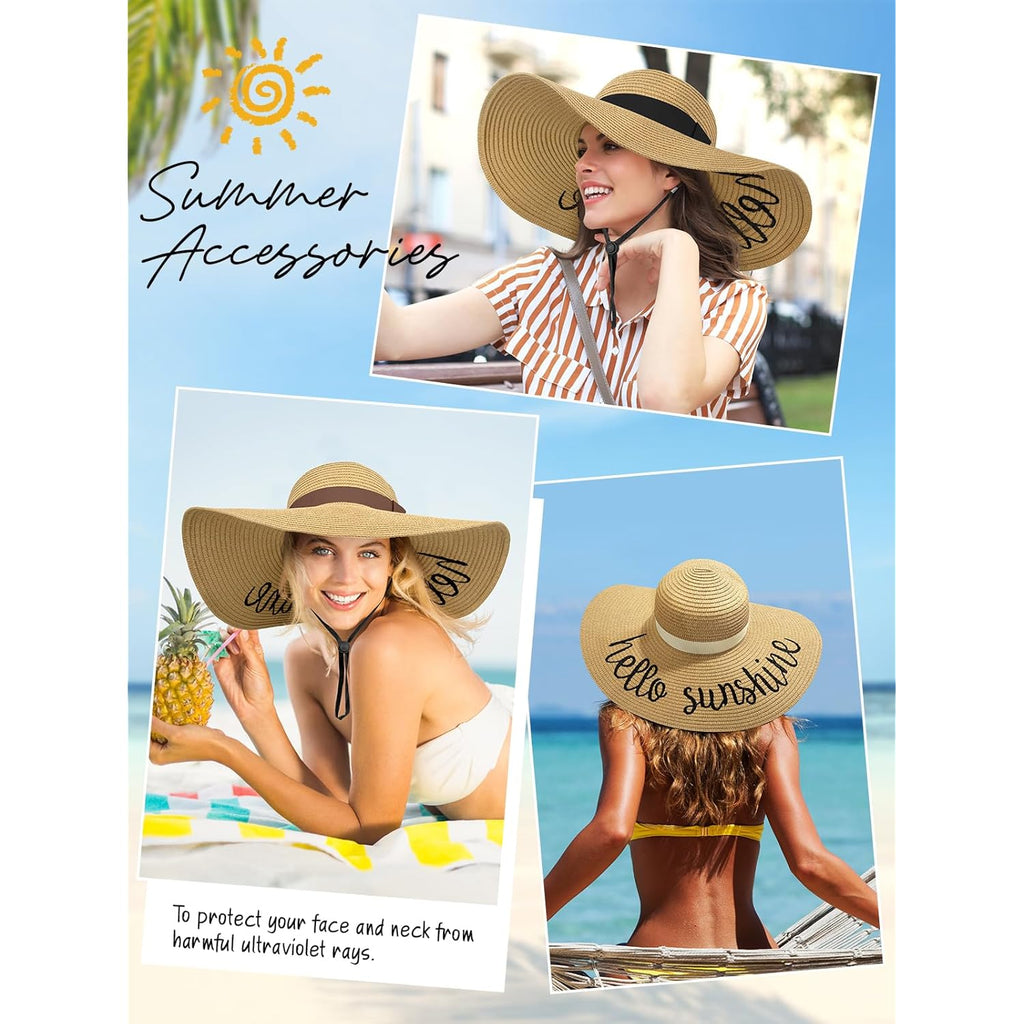 Senker Fashion Floppy Beach Hats for Women Straw Sun Hat Foldable Wide Brim Embroidered Roll up Summer Vacation Travel