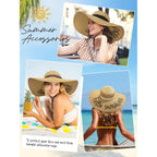 Senker Fashion Floppy Beach Hats for Women Straw Sun Hat Foldable Wide Brim Embroidered Roll up Summer Vacation Travel