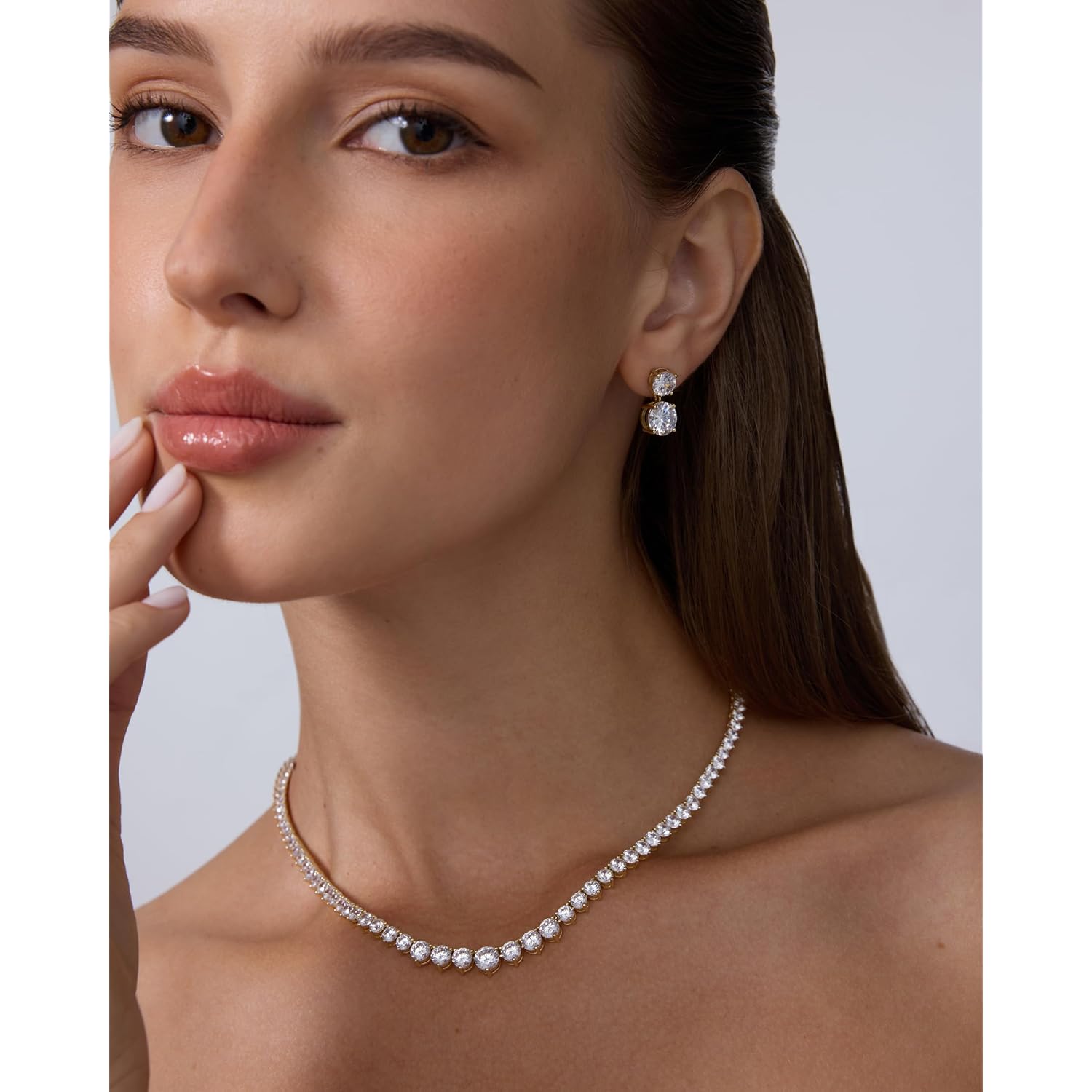 PAVOI 14K Gold Plated Graduated Tennis Necklaces for Women - Cubic Zirconia Tennis Necklace for Brides & Bridesmaids - Simulated Diamond Chain Trendy Wedding Jewelry