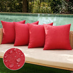 MIULEE Pack of 4 Decorative Outdoor Throw Pillow Covers Linen Waterproof Pillow Covers Summer Farmhouse Cushion Cases for Patio Garden Tent Balcony Couch Sofa 18x18 Inch Red