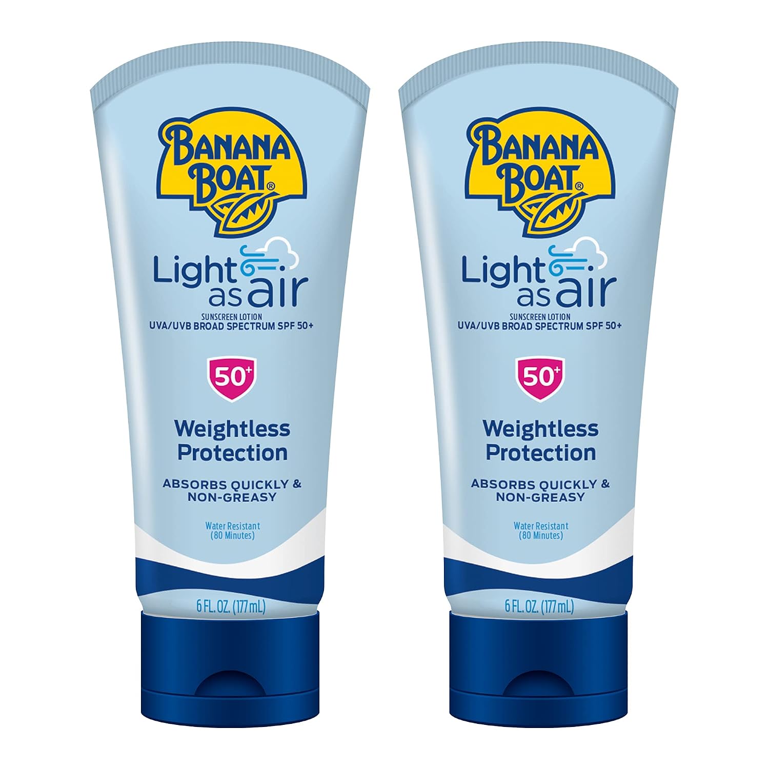 Banana Boat Light As Air Sunscreen Lotion Spf 50 Twin Pack | Lightweight & Non-Greasy Lotion Sunscreen Spf 50, Sunblock, Oxybenzone Free, 6Oz Each