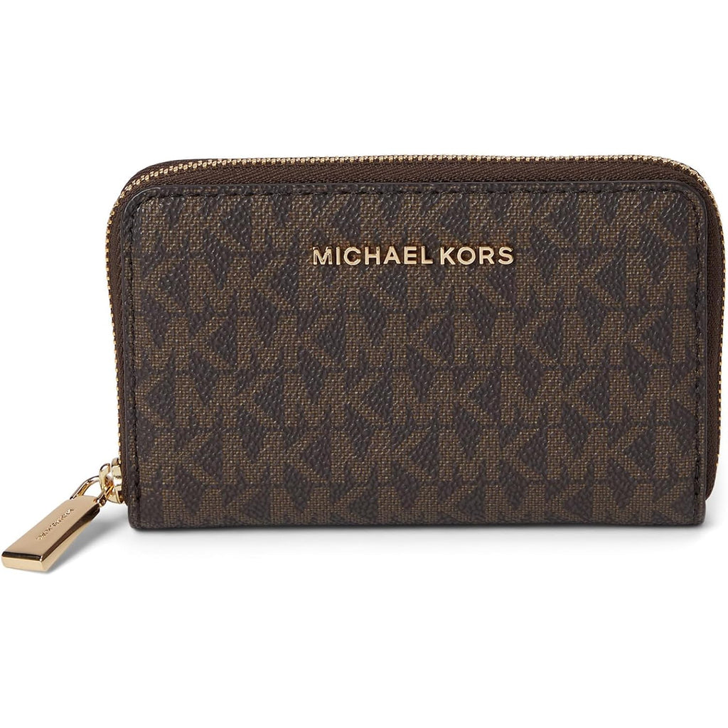 Michael Kors Jet Set Small Zip Around Card Case, Gold-Tone Hardware/Brown/Acorn