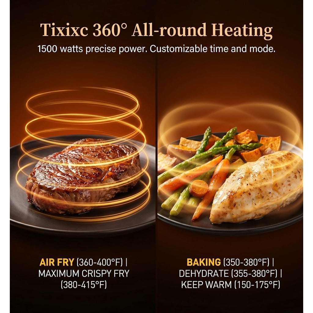 5-in-1 Glass Air Fryer for Healthy Oil-Free Cooking, Portable 1500W Countertop Cooker with 4QT & 6-Cup Glass Bowl, Non-Toxic Design & Dishwasher Safe for Single & Family Meals