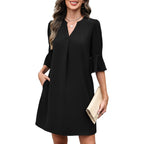 Rumia Shift Dress For Women V Neck Ruffle Sleeve Summer Dress | 100% Polyester, Loose Fit With Pockets, V-Neck And Ruffle Sleeves For Summer Outings And Travel