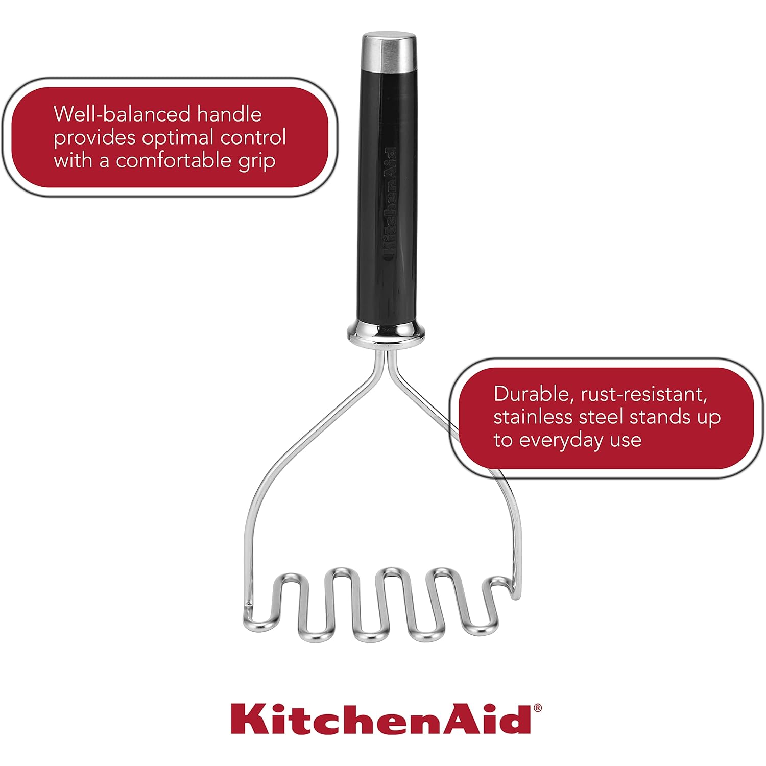 Kitchenaid Gourmet Stainless Steel Wire Masher, 10.24-Inch, Black