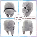 Winter Fur Hat with Removable Face Mask Fuzzy Russian Ushaka Furry Trapper Hat with Ear Flaps for Women Men Skiing Hiking
