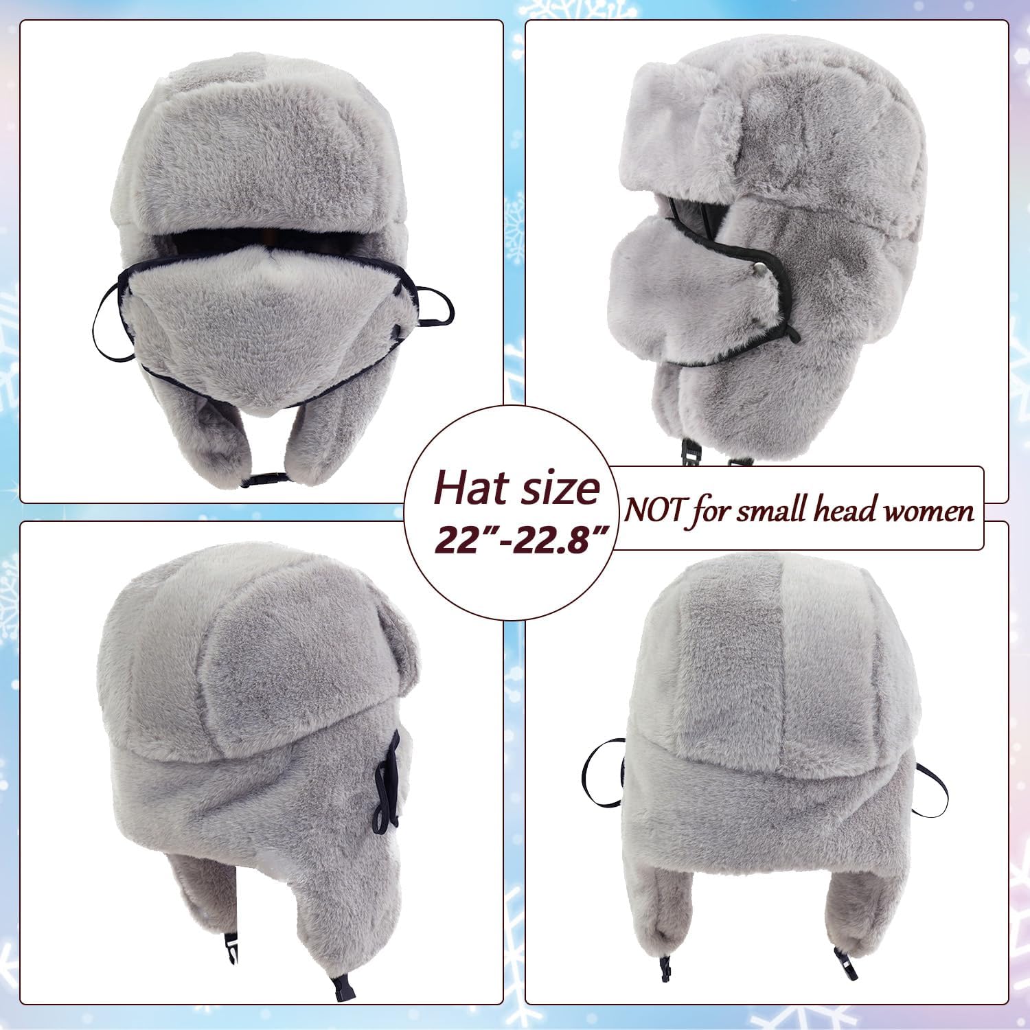 Winter Fur Hat with Removable Face Mask Fuzzy Russian Ushaka Furry Trapper Hat with Ear Flaps for Women Men Skiing Hiking