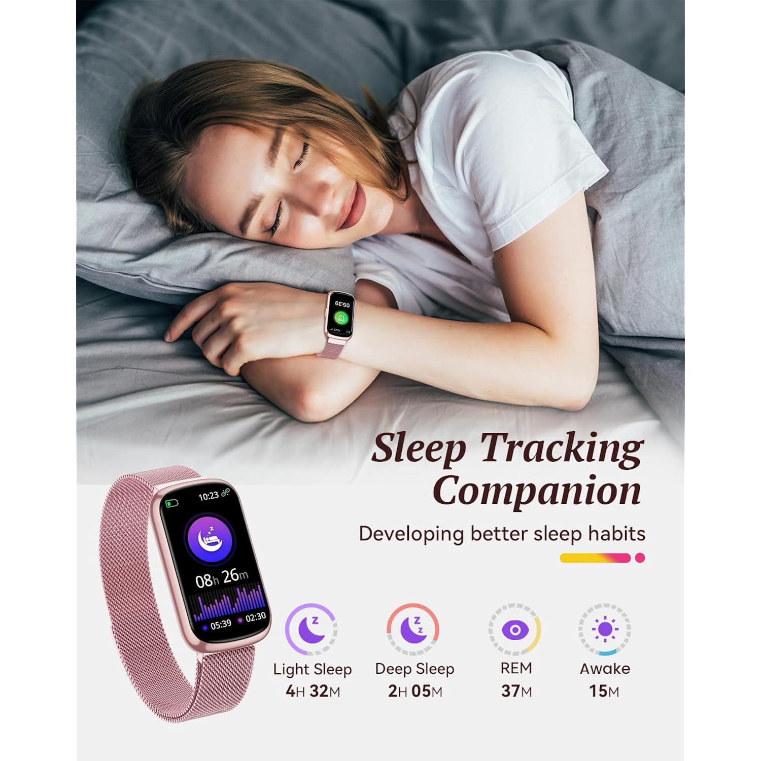 Fitness Trackers for Women Smart Watch: Fitness Tracker with 24/7 Heart Rate Monitor SpO2 Sleep Step Tracker, Pedometer Fitness Watches for Women with 5ATM Waterproof for iPhone Android 2 Bands Pink