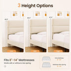 Queen Size Platform Bed Frame With Velvet Headboard, Adjustable Height Wooden Slats Support, Upholstered Mattress Foundation, Fits Mattress Or Mattress With Box Spring, Easy Assembly, Beige