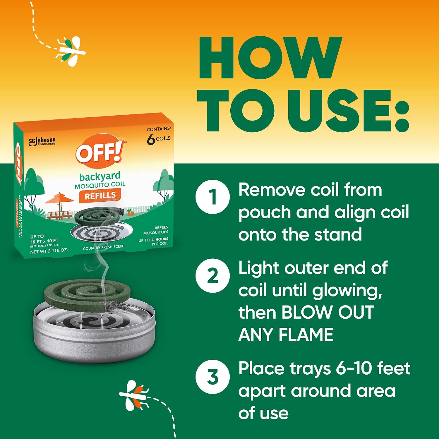 Off! Backyard Mosquito Repellent Coil Refills, Perfect For Outdoor Patios Country Fresh Scent, 6 Count