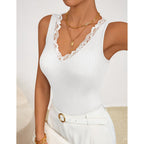 Zesica Tank Tops For Women Summer Ribbed Knit V Neck Lace Trim Tanks Sleeveless Casual Going Out Cami Shirts 2026