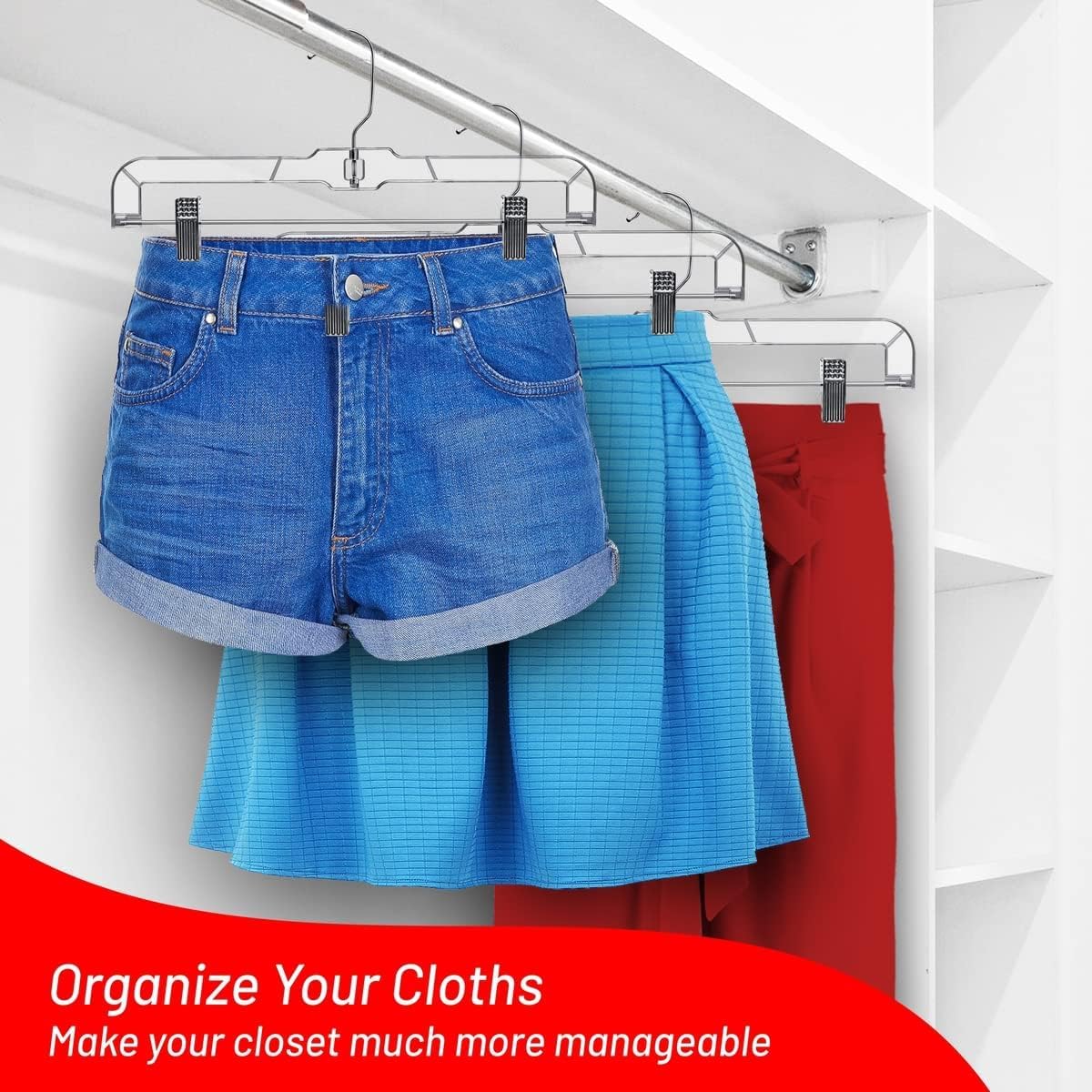 Deilsy™ Pants Hangers With Clips 12 Pack – 14 Inch Clear Plastic Skirt Hangers, 360° Swivel Hook, Clip Hangers For Pants, Skirts, Jeans, Shorts & Trousers – Space Saving, Non-Slip