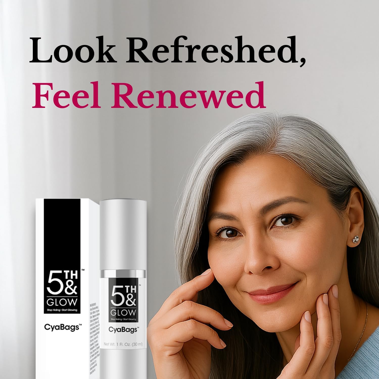 5Th & Glow Cyabags - Instant Puffy Eyes Reduction & Under Eye Bag Remover Serum For Women - Hyaluronic Acid & Vitamin C Cream For Fine Lines, Wrinkles & Crowsfeet, 1 Oz