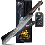 Brisket Slicing Knife, 12 Inch Multifunction Carving Knife For Meat Cutting, Japanese Style Meat Slicer With Wood Full Tang Handle, Damascus Pattern Long Slicing For Roast Beef, Ideal For Gift